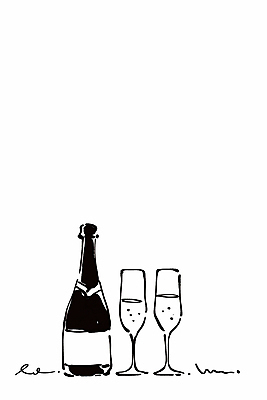 JPG 일러스트 잉크 사람없음 파티 검은색 라인아트 샴페인잔 심플 샴페인병 미니멀 국내일러스트 AI일러스트 AI콘텐츠 선 컬러 술잔 술병 이벤트 샴페인 파일형식