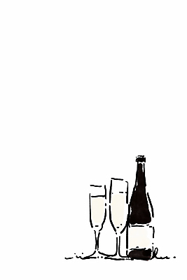JPG 일러스트 잉크 사람없음 파티 검은색 라인아트 샴페인잔 심플 샴페인병 미니멀 국내일러스트 AI일러스트 AI콘텐츠 선 컬러 술잔 술병 이벤트 샴페인 파일형식