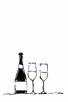 JPG 일러스트 잉크 사람없음 파티 검은색 라인아트 샴페인잔 심플 샴페인병 미니멀 국내일러스트 AI일러스트 AI콘텐츠 선 컬러 술잔 술병 이벤트 샴페인 파일형식