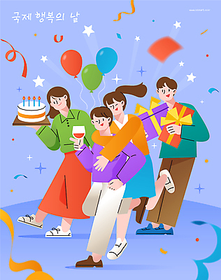 전신 여자 남자 행복 별 리본 와인잔 일러스트 윙크 미소 들기 여러명 성인 파란색 선물상자 반짝임 파티 손들기 케이크 점프 꽃가루 풍선 백허그 다리들기 성인만 국내일러스트 국제행복의날 AI파일 자연요소 기념일 감정 컬러 다수 술잔 모션 포옹 디저트 표정 선물 사람 이벤트 상자 가루 파일형식 벡터