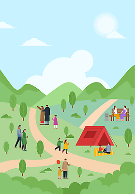 전신 나무 구름 공원 여자 남자 길 어린이 하늘색 벤치 일러스트 하늘 텐트 서기 들기 앉기 소녀 소년 잔디 여러명 성인 연두색 태양 손들기 쓰레기통 식목일 언덕 돗자리 풍선 국내일러스트 AI파일 자연요소 식물 공공시설 기념일 다수 의자 모션 캠핑도구 사람 초록색 파란색 파일형식 벡터