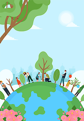 전신 나무 구름 여자 남자 지구 어린이 하늘색 잎 일러스트 하늘 허리숙이기 들기 소녀 소년 여러명 성인 태양 무릎꿇기 삽 식목일 물주기 풍선 무궁화 나무심기 국내일러스트 AI파일 자연요소 식물 기념일 꽃 다수 모션 숙이기 사람 파란색 심기 파일형식 벡터