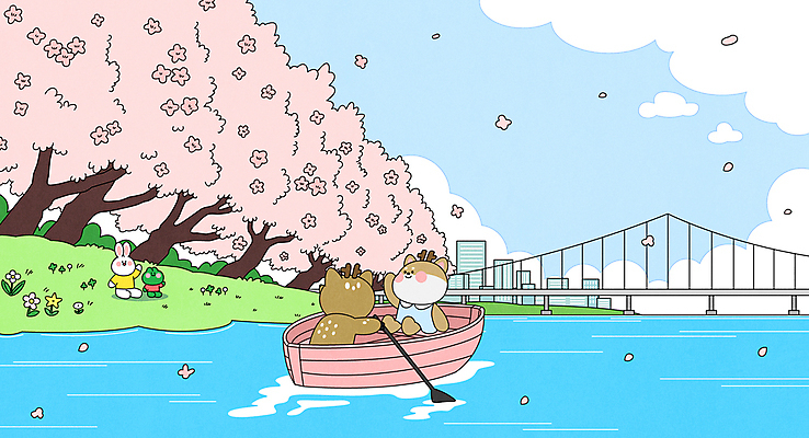 구름 꽃잎 물결 일러스트 하늘 바람 잔디 사람없음 건물 귀여움 도시 벚나무 노 토끼캐릭터 손인사 사슴캐릭터 노젓기 개구리캐릭터 봄소풍 조각배 가교 흩날리기 국내일러스트 AI파일 자연요소 나무 식물 건축물 꽃 동물캐릭터 컨셉 배_교통 모션 날씨 사슴 개구리 소풍 봄 벚꽃 토끼 인사 선박 파일형식 벡터