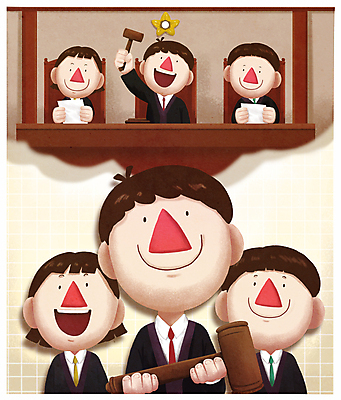 PSD 여자 남자 어린이 의자 일러스트 상상 미래 미소 들기 앉기 소녀 소년 여러명 상반신 성인 갈색 꿈 판사 책상 법 장래희망 의사봉 재판 판결 법원 법정 평등 헌법 국내일러스트 컬러 가구 다수 컨셉 모션 표정 사람 법률가 파일형식