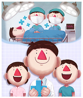 PSD 여자 남자 어린이 일러스트 의학 상상 미래 조명 병원 미소 들기 소녀 소년 여러명 상반신 성인 치료 파란색 꿈 간호사 의료진 의사 수술 장래희망 수술대 수술용마스크 국내일러스트 직업 컬러 다수 컨셉 모션 표정 마스크 사람 파일형식