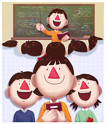 PSD 여자 남자 어린이 일러스트 교실 상상 수업 미래 교재 미소 들기 소녀 소년 여러명 상반신 성인 책 교사 칠판 꿈 가리킴 강의 장래희망 지시봉 국내일러스트 직업 교육 다수 컨셉 학교 모션 표정 사람 손짓 파일형식