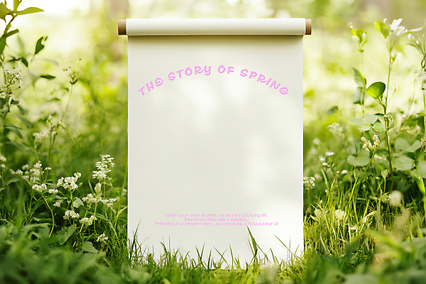 PSD 편집이미지 종이 봄꽃 자연 사람없음 초록색 풀잎 두루마리 카피스페이스 이미지편집 꽃 컬러 잎 봄 공백 풀_식물 생태계 파일형식