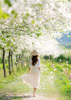 JPG 전신 편집이미지 여자 꽃잎 봄꽃 한명 잔디 성인 뒷모습 걷기 봄풍경 밀짚모자 숲길 의료성형뷰티 성인여자한명만 편집실사 AI인물포토 AI콘텐츠 식물 모자_잡화 1 꽃 길 뷰포인트 모션 사람 풍경 봄 CG 여자한명만 성인여자만 파일형식 AI포토