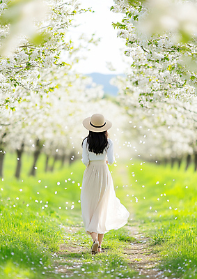 JPG 전신 편집이미지 여자 꽃잎 봄꽃 한명 잔디 성인 뒷모습 걷기 봄풍경 밀짚모자 숲길 의료성형뷰티 성인여자한명만 편집실사 AI인물포토 AI콘텐츠 식물 모자_잡화 1 꽃 길 뷰포인트 모션 사람 풍경 봄 CG 여자한명만 성인여자만 파일형식 AI포토