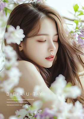 PSD 편집이미지 여자 잎 봄꽃 한명 상반신 성인 뷰티 눈감음 의료성형뷰티 성인여자한명만 이미지편집 식물 1 꽃 모션 사람 봄 여자한명만 성인여자만 파일형식