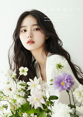 PSD 편집이미지 여자 잎 봄꽃 한명 상반신 성인 뷰티 의료성형뷰티 성인여자한명만 이미지편집 식물 1 꽃 사람 봄 여자한명만 성인여자만 파일형식