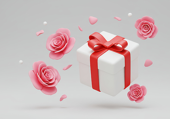 JPG 편집이미지 기념일 꽃잎 리본 분홍색 사람없음 선물상자 장미 3D 감사 편집3D AI컴퓨터그래픽 AI콘텐츠 꽃 감정 컬러 선물 이벤트 상자 디지털합성 파일형식