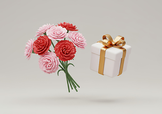 JPG 편집이미지 기념일 리본 분홍색 꽃다발 사람없음 선물상자 3D 카네이션 감사 편집3D AI컴퓨터그래픽 AI콘텐츠 꽃 감정 컬러 선물 이벤트 상자 디지털합성 파일형식