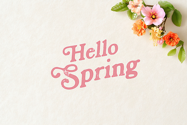 PSD 편집이미지 영어 분홍색 잎 봄꽃 사람없음 안녕 이미지편집 식물 문자 꽃 컬러 봄 인사 파일형식