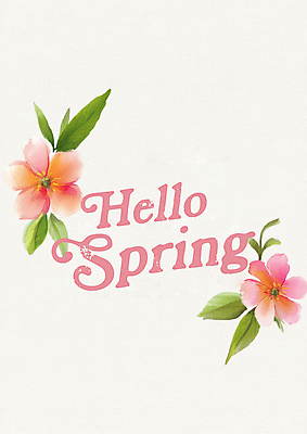 PSD 편집이미지 영어 분홍색 잎 봄꽃 수채화 사람없음 안녕 이미지편집 식물 문자 꽃 컬러 봄 인사 파일형식