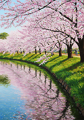 JPG 남자 길 일러스트 한명 잔디 성인 강 반사 걷기 봄풍경 벚나무 그림 유화 성인남자한명만 국내일러스트 AI일러스트 AI콘텐츠 나무 식물 1 모션 미술 사람 풍경 봄 벚꽃 남자한명만 성인남자만 파일형식