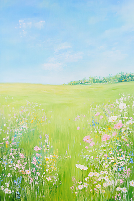 JPG 일러스트 봄꽃 하늘 사람없음 초록색 봄풍경 풀 그림 유화 국내일러스트 AI일러스트 AI콘텐츠 식물 꽃 컬러 미술 풍경 봄 파일형식