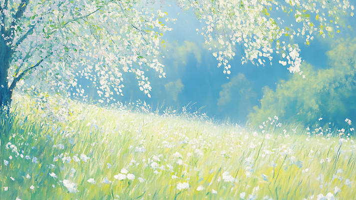 JPG 나무 꽃밭 일러스트 봄꽃 사람없음 초록색 봄풍경 풀잎 그림 유화 국내일러스트 AI일러스트 AI콘텐츠 식물 꽃 컬러 잎 미술 풍경 봄 풀_식물 파일형식