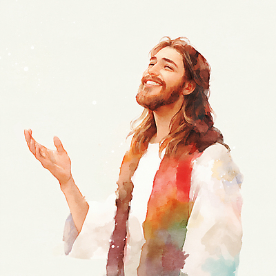 JPG 남자 기독교 일러스트 수채화 한명 미소 상반신 성인 손들기 천주교 번짐 성인남자한명만 국내일러스트 AI일러스트 AI콘텐츠 1 종교 모션 표정 사람 남자한명만 성인남자만 파일형식 효과