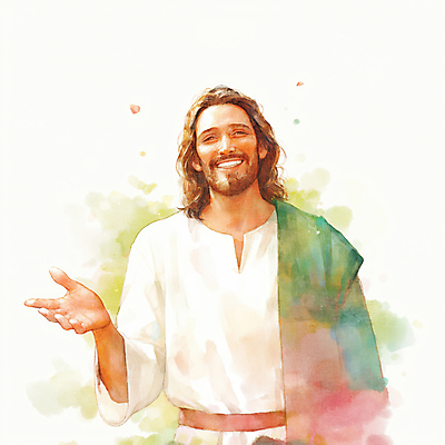 JPG 남자 기독교 일러스트 수채화 한명 미소 상반신 성인 손들기 천주교 번짐 성인남자한명만 국내일러스트 AI일러스트 AI콘텐츠 1 종교 모션 표정 사람 남자한명만 성인남자만 파일형식 효과