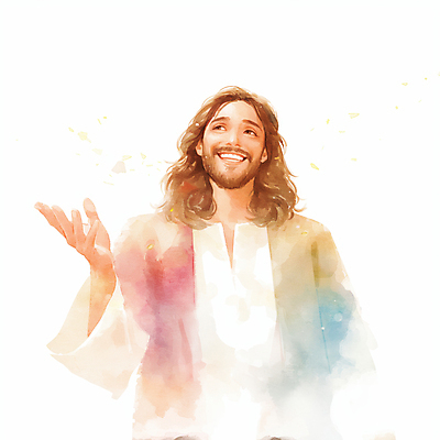 JPG 남자 기독교 일러스트 수채화 한명 미소 상반신 성인 손들기 천주교 번짐 성인남자한명만 국내일러스트 AI일러스트 AI콘텐츠 1 종교 모션 표정 사람 남자한명만 성인남자만 파일형식 효과