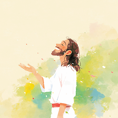 JPG 남자 기독교 일러스트 수채화 한명 미소 상반신 성인 손들기 천주교 번짐 성인남자한명만 국내일러스트 AI일러스트 AI콘텐츠 1 종교 모션 표정 사람 남자한명만 성인남자만 파일형식 효과