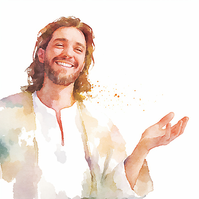 JPG 남자 기독교 일러스트 수채화 한명 미소 상반신 성인 손들기 천주교 번짐 성인남자한명만 국내일러스트 AI일러스트 AI콘텐츠 1 종교 모션 표정 사람 남자한명만 성인남자만 파일형식 효과