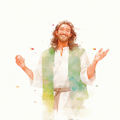 JPG 남자 기독교 일러스트 수채화 한명 미소 상반신 성인 손들기 천주교 번짐 성인남자한명만 국내일러스트 AI일러스트 AI콘텐츠 1 종교 모션 표정 사람 남자한명만 성인남자만 파일형식 효과