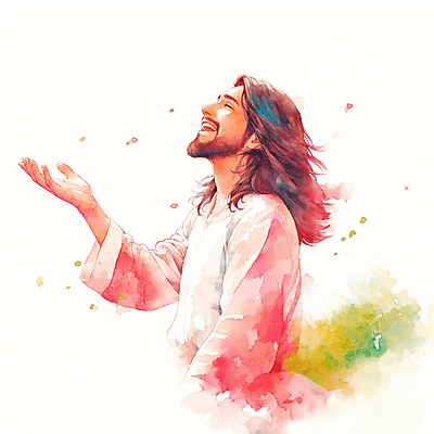 JPG 남자 기독교 일러스트 수채화 한명 미소 상반신 성인 손들기 천주교 번짐 성인남자한명만 국내일러스트 AI일러스트 AI콘텐츠 1 종교 모션 표정 사람 남자한명만 성인남자만 파일형식 효과