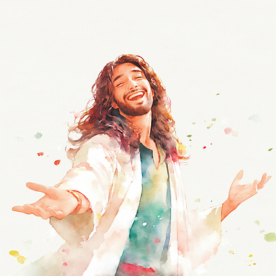 JPG 남자 기독교 일러스트 수채화 한명 미소 상반신 성인 손들기 천주교 번짐 성인남자한명만 국내일러스트 AI일러스트 AI콘텐츠 1 종교 모션 표정 사람 남자한명만 성인남자만 파일형식 효과