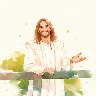 JPG 남자 기독교 일러스트 난간 수채화 한명 미소 상반신 성인 손들기 천주교 잡기 번짐 성인남자한명만 국내일러스트 AI일러스트 AI콘텐츠 1 종교 모션 표정 사람 남자한명만 성인남자만 파일형식 효과