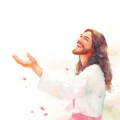 JPG 남자 기독교 일러스트 수채화 한명 미소 상반신 성인 손들기 천주교 번짐 성인남자한명만 국내일러스트 AI일러스트 AI콘텐츠 1 종교 모션 표정 사람 남자한명만 성인남자만 파일형식 효과