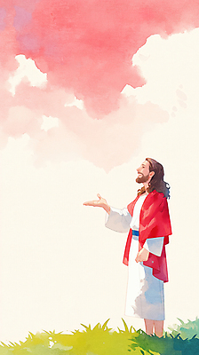 JPG 전신 남자 기독교 일러스트 하늘 수채화 한명 미소 잔디 성인 손들기 천주교 번짐 성인남자한명만 국내일러스트 AI일러스트 AI콘텐츠 식물 1 종교 모션 표정 사람 남자한명만 성인남자만 파일형식 효과