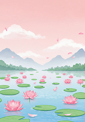 JPG 구름 꽃잎 호수 불교 일러스트 하늘 산 연꽃 풍경 사람없음 노을 부처님오신날 연잎 국내일러스트 AI일러스트 AI콘텐츠 자연요소 기념일 꽃 종교 잎 파일형식