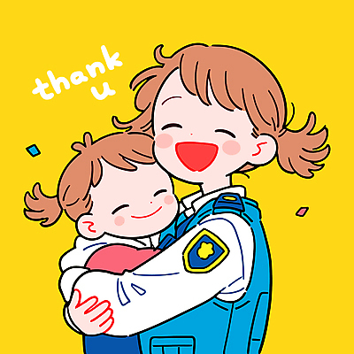 여자 어린이 일러스트 포옹 미소 소녀 상반신 성인 두명 노란색 감사 꽃가루 경찰복 땡큐 여자만 국내일러스트 일러캐릭터 AI파일 캐릭터 감정 컬러 유니폼 안기 표정 사람 경찰 가루 파일형식 벡터
