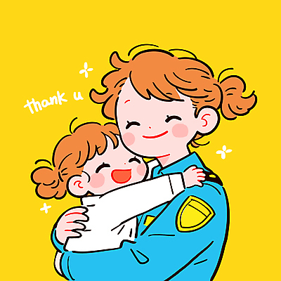 여자 어린이 일러스트 포옹 미소 소녀 상반신 성인 두명 노란색 감사 경찰복 땡큐 여자만 국내일러스트 일러캐릭터 AI파일 캐릭터 감정 컬러 유니폼 안기 표정 사람 경찰 파일형식 벡터