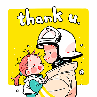 여자 남자 어린이 일러스트 안기 미소 소녀 상반신 성인 두명 노란색 소방관 감사 땡큐 소방관모자 방호복 일러캐릭터 AI파일 캐릭터 모자_잡화 옷 감정 컬러 모션 표정 사람 구조원 소방 파일형식 벡터