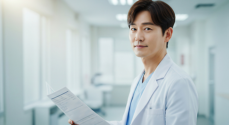 JPG 편집이미지 응시 남자 의학 병원 한명 성인 앞모습 의사 문서 진료기록부 의료성형뷰티 성인남자한명만 편집실사 IC큐레이션 AI인물포토 AI콘텐츠 1 시선 뷰포인트 사람 진료 의료진 CG 남자한명만 성인남자만 파일형식 AI포토