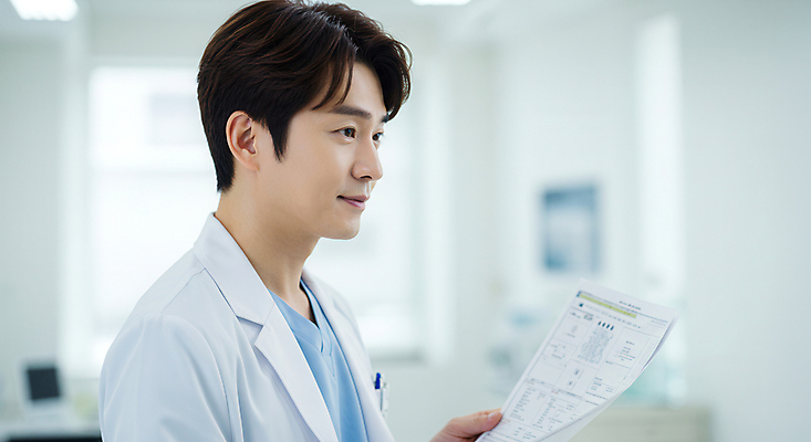 JPG 편집이미지 응시 남자 의학 병원 설명 한명 들기 성인 옆모습 의사 문서 진료기록부 의료성형뷰티 성인남자한명만 편집실사 IC큐레이션 AI인물포토 AI콘텐츠 1 시선 뷰포인트 모션 사람 진료 의료진 CG 남자한명만 성인남자만 파일형식 AI포토