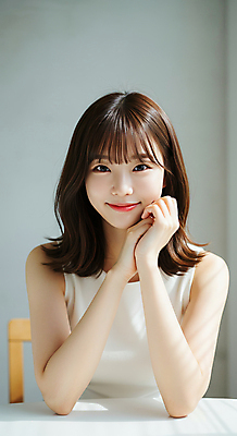 JPG 편집이미지 여자 여유 회색배경 실내 한명 미소 웃음 손짓 상반신 성인 캐주얼 햇빛 뷰티 턱괴기 단발머리 심플 의료성형뷰티 성인여자한명만 편집실사 AI인물포토 AI콘텐츠 1 헤어스타일 옷 감정 백그라운드 모션 표정 사람 내부 태양 회색 CG 여자한명만 성인여자만 파일형식 AI포토