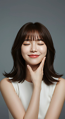 JPG 편집이미지 여자 여유 회색배경 실내 한명 미소 웃음 손짓 상반신 성인 캐주얼 뷰티 눈감음 단발머리 심플 의료성형뷰티 성인여자한명만 편집실사 AI인물포토 AI콘텐츠 1 헤어스타일 옷 감정 백그라운드 모션 표정 사람 내부 회색 CG 여자한명만 성인여자만 파일형식 AI포토