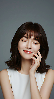 JPG 편집이미지 여자 여유 회색배경 실내 한명 미소 웃음 손짓 상반신 성인 캐주얼 뷰티 눈감음 단발머리 심플 의료성형뷰티 성인여자한명만 편집실사 AI인물포토 AI콘텐츠 1 헤어스타일 옷 감정 백그라운드 모션 표정 사람 내부 회색 CG 여자한명만 성인여자만 파일형식 AI포토