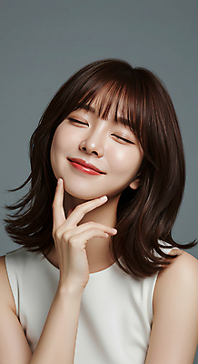 JPG 편집이미지 여자 여유 회색배경 실내 한명 미소 웃음 손짓 상반신 성인 캐주얼 뷰티 눈감음 단발머리 고개들기 심플 의료성형뷰티 성인여자한명만 편집실사 AI인물포토 AI콘텐츠 1 헤어스타일 옷 감정 백그라운드 모션 표정 사람 내부 회색 CG 여자한명만 성인여자만 파일형식 AI포토