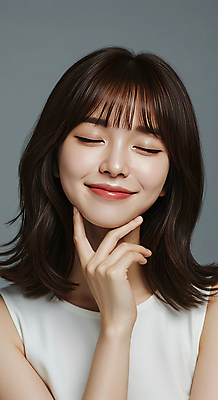 JPG 편집이미지 여자 여유 회색배경 실내 한명 미소 웃음 손짓 상반신 성인 캐주얼 뷰티 눈감음 단발머리 심플 의료성형뷰티 성인여자한명만 편집실사 AI인물포토 AI콘텐츠 1 헤어스타일 옷 감정 백그라운드 모션 표정 사람 내부 회색 CG 여자한명만 성인여자만 파일형식 AI포토