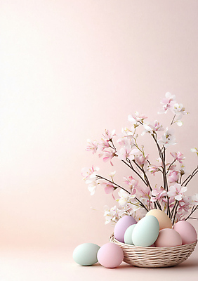 JPG 편집이미지 꽃 기독교 종교 분홍색 사람없음 빛 바구니 풀 부활절계란 카피스페이스 편집실사 AI포토 AI콘텐츠 식물 컬러 부활절 계란 공백 CG 파일형식