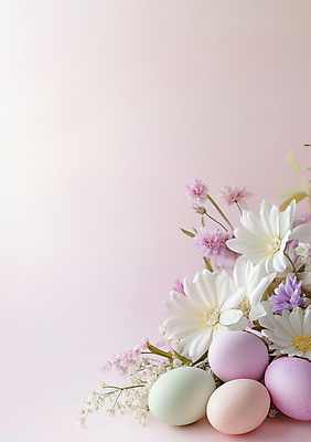 JPG 편집이미지 꽃 기독교 종교 분홍색 사람없음 빛 풀잎 부활절계란 카피스페이스 편집실사 AI포토 AI콘텐츠 식물 컬러 잎 부활절 계란 공백 풀_식물 CG 파일형식