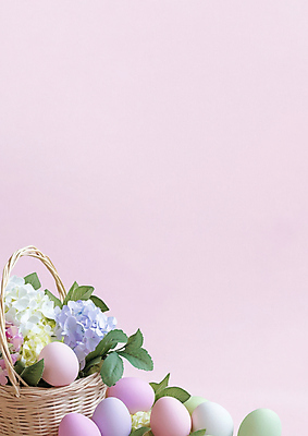 JPG 편집이미지 꽃 기독교 종교 분홍색 잎 사람없음 빛 바구니 부활절계란 카피스페이스 편집실사 AI포토 AI콘텐츠 식물 컬러 부활절 계란 공백 CG 파일형식