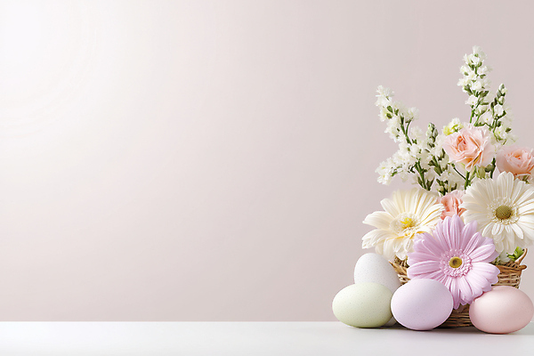 JPG 편집이미지 기독교 종교 분홍색 사람없음 빛 부활절계란 꽃바구니 카피스페이스 편집실사 AI포토 AI콘텐츠 꽃 컬러 부활절 바구니 계란 공백 CG 파일형식