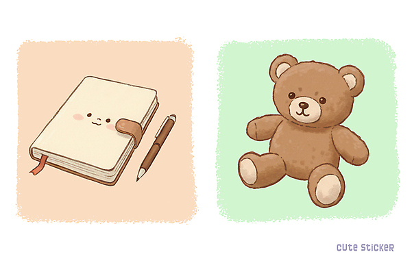PSD 스티커 일러스트 사람없음 연두색 볼펜 귀여움 다이어리 곰인형 일기 팬시 살구색 국내일러스트 인형 컬러 컨셉 초록색 펜 사무용품 파일형식