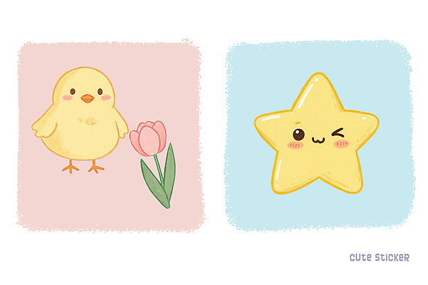 PSD 별 분홍색 하늘색 스티커 일러스트 병아리 사람없음 세트 귀여움 튤립 팬시 국내일러스트 자연요소 꽃 컬러 컨셉 조류 파란색 파일형식